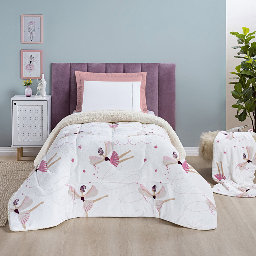 Coberdrom Cobertor Infantil Solteiro Manta Sherpa Pele de Carneiro 530g/m² Dupla Face Encanto Kids Bailarina
