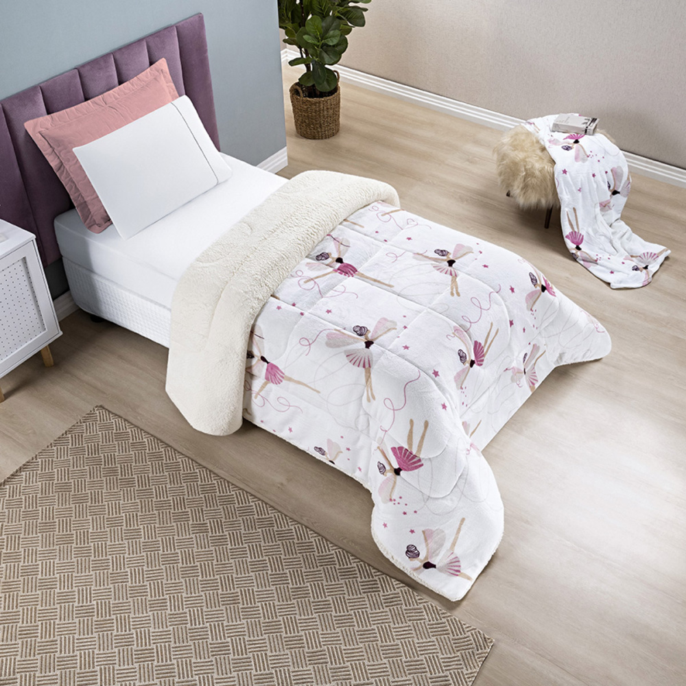 Coberdrom Cobertor Infantil Solteiro Manta Sherpa Pele de Carneiro 530g/m² Dupla Face Encanto Kids Bailarina - 4