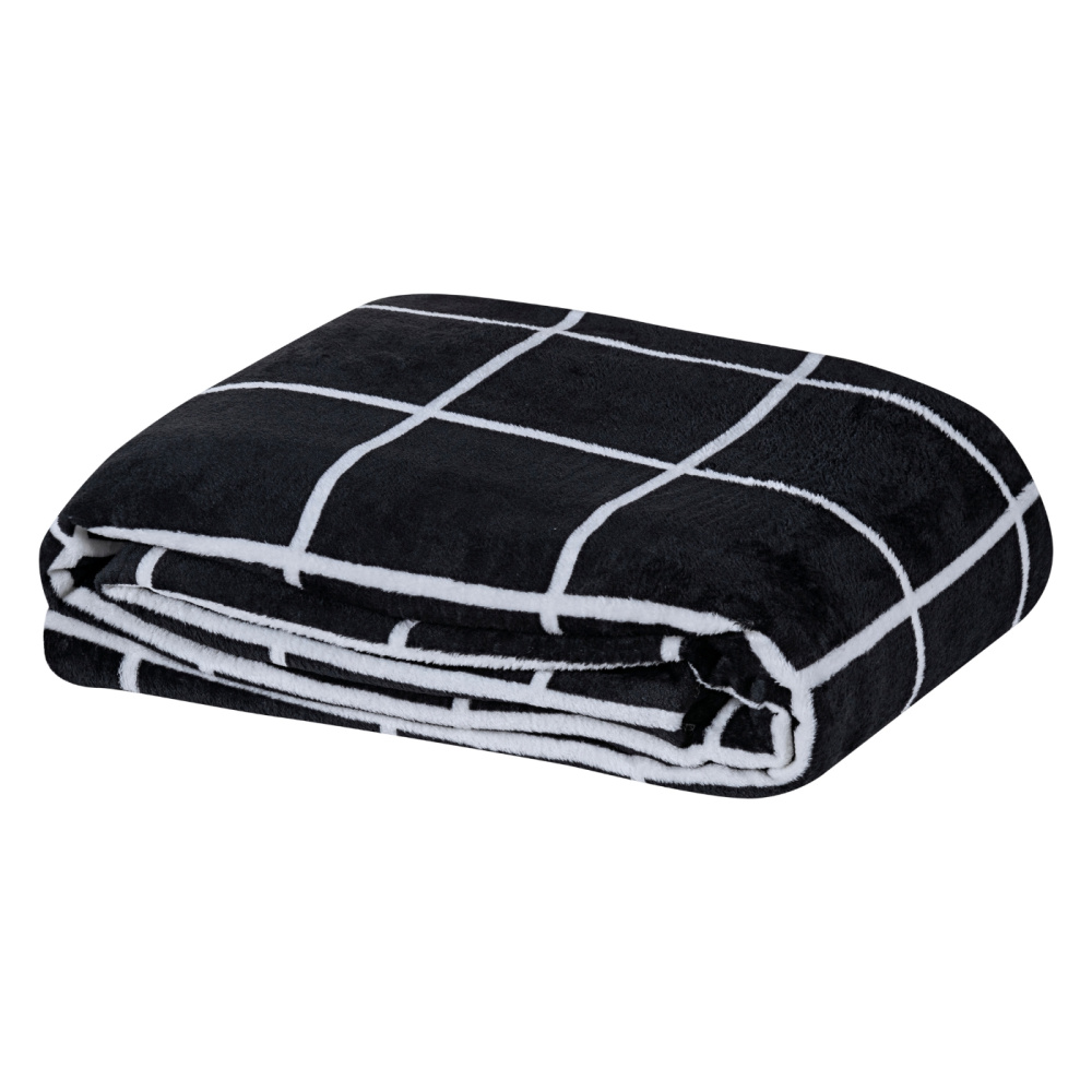 Cobertor Manta Flannel Casal 2,20x1,80m 220g/m² Toque Super Soft Lisboa Grid Preto