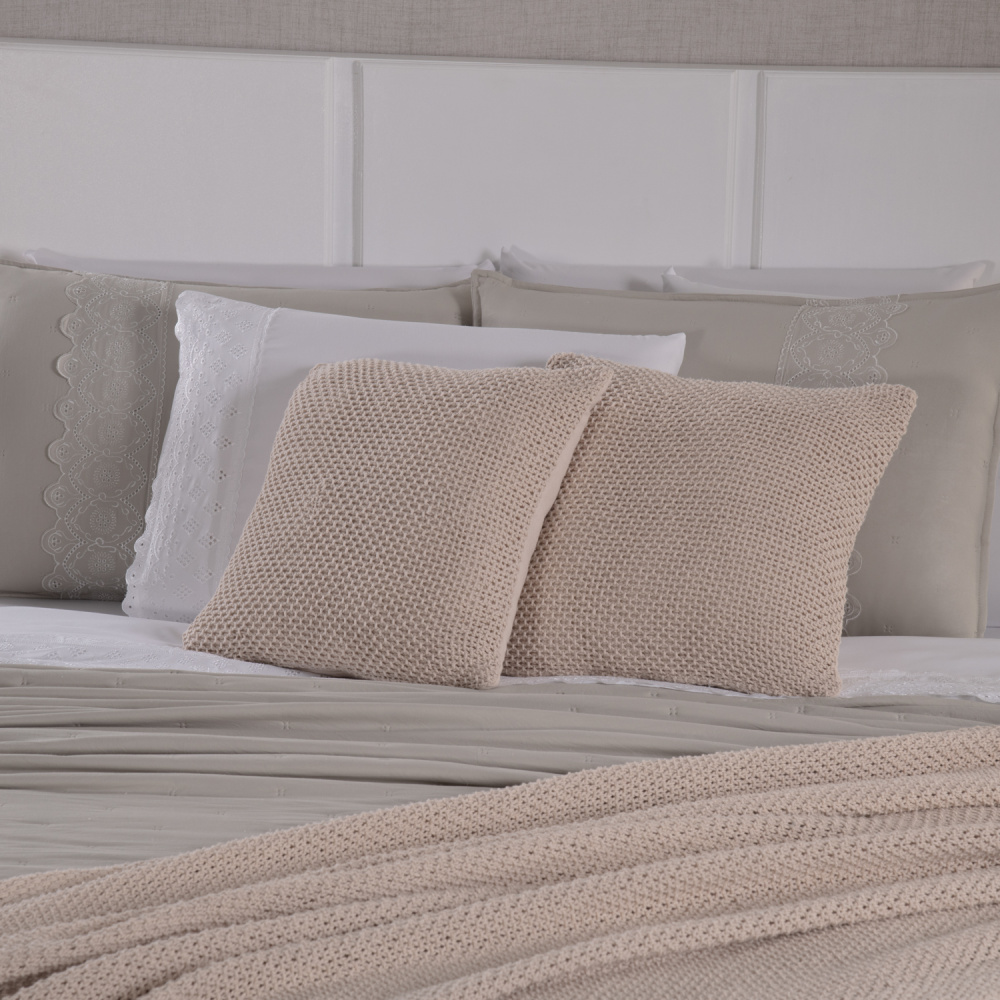 Kit Cama Posta King Serena 10 Peças Percal 300 Fios Bordado Inglês Branco/Fendi/Marfim - 8