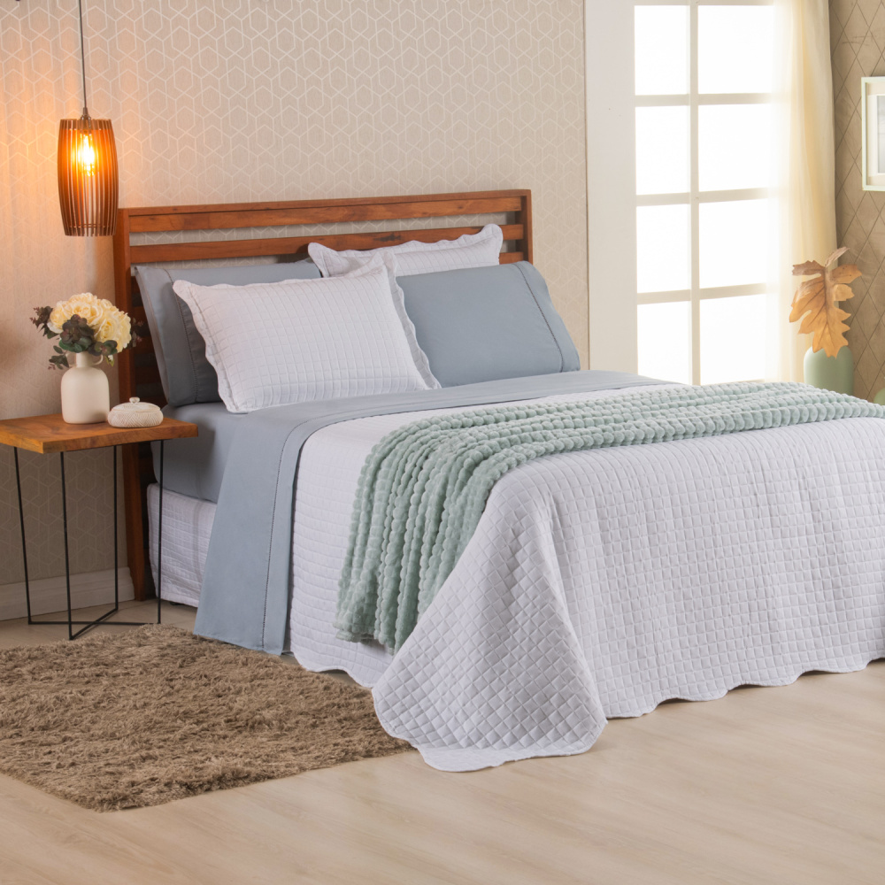 Kit Cama Posta Queen Vitória 8 Peças Dublin/Branco/Verde - 8