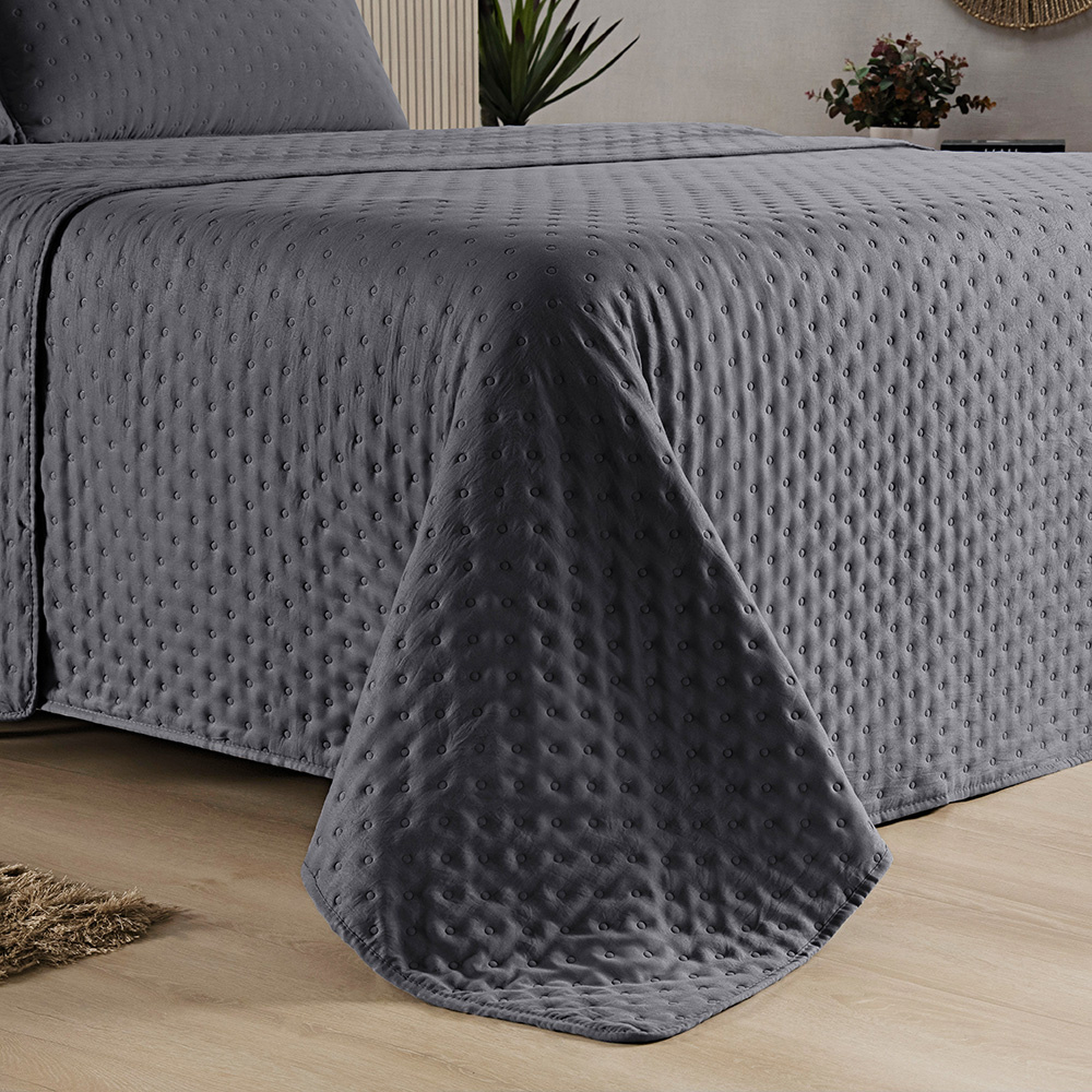 Kit Cobre Leito Colcha Queen 3 Peças Matelado Dupla Face Dots 300 Fios Cinza - 3