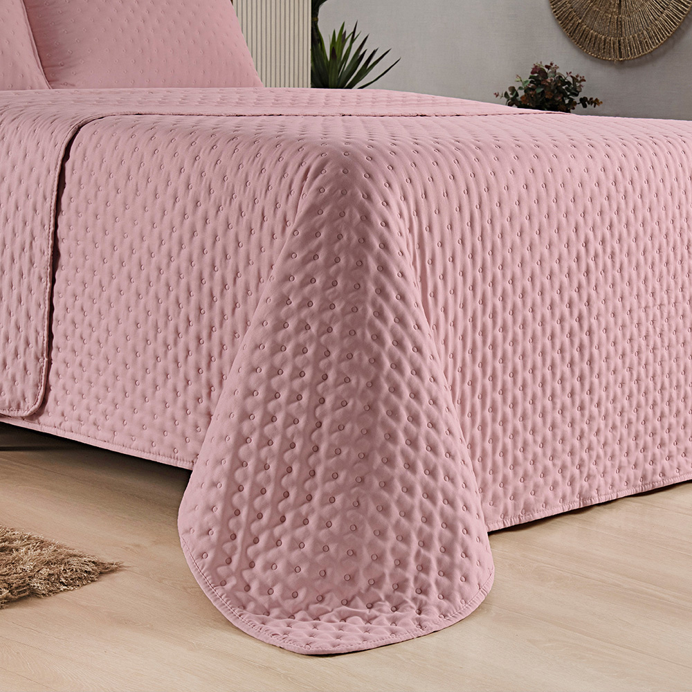 Kit Cobre Leito Colcha Queen 3 Peças Matelado Dupla Face Dots 300 Fios Rose - 3