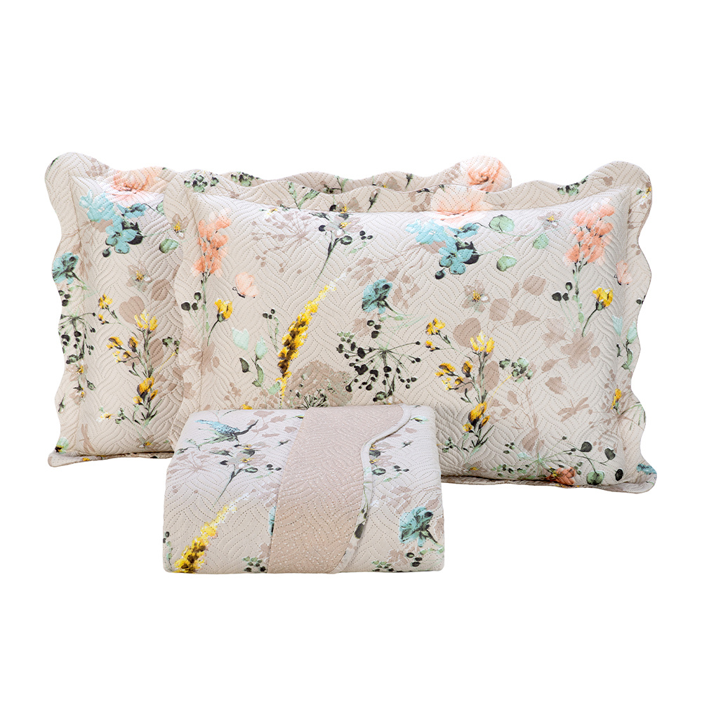 Kit Colcha Cobre Leito Casal 3 Peças 150 Fios Matelado Boutis Estampada Dupla Face Cartagena Areia - 5