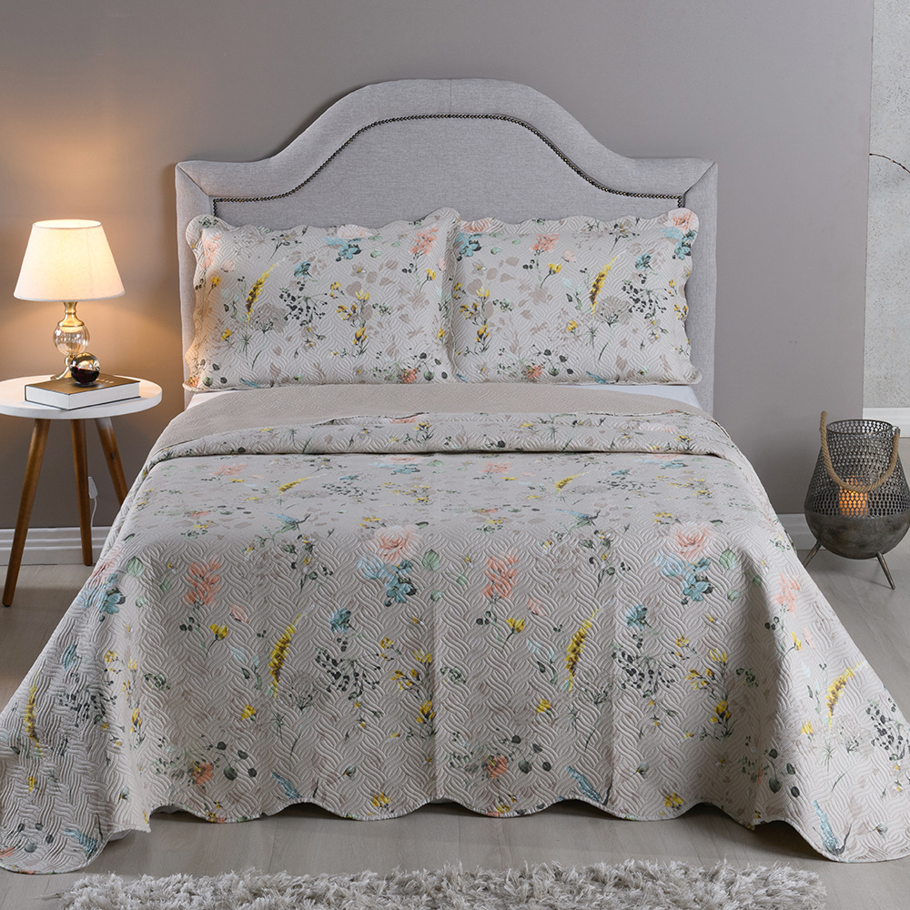 Kit Colcha Cobre Leito King 3 Peças 150 Fios Matelado Boutis Estampada Dupla Face Cartagena Areia - imagem 2